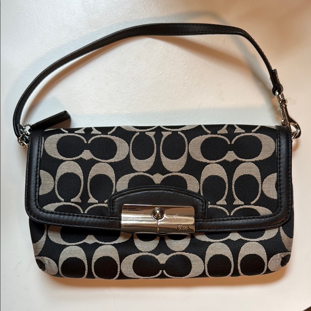 Coach Black and Gray Signature Canvas Purse/Clutch
